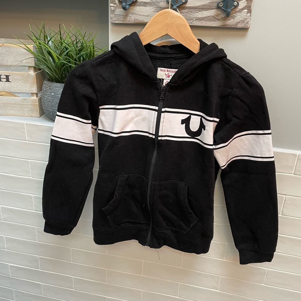 True Religion Kids Boys Horseshoe Zip Up Hoodie Black White Size Small S